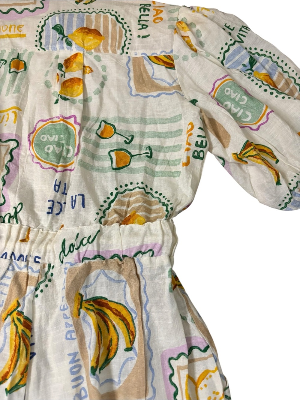 La Vie En Rose Cream with Lemon & Mint Graphic Print Romper - Picture 4 of 11